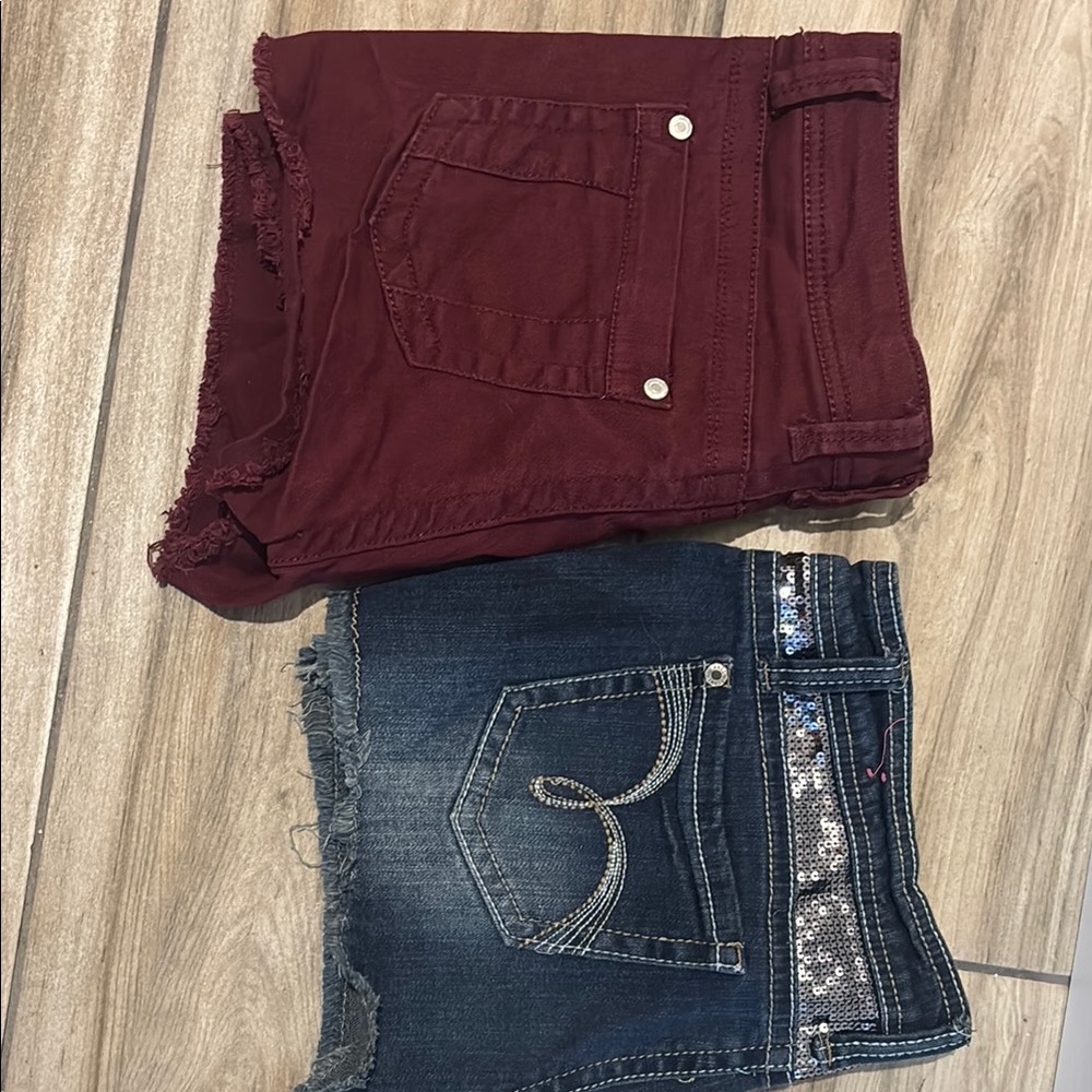 Burgundy and Denim Shorts Set